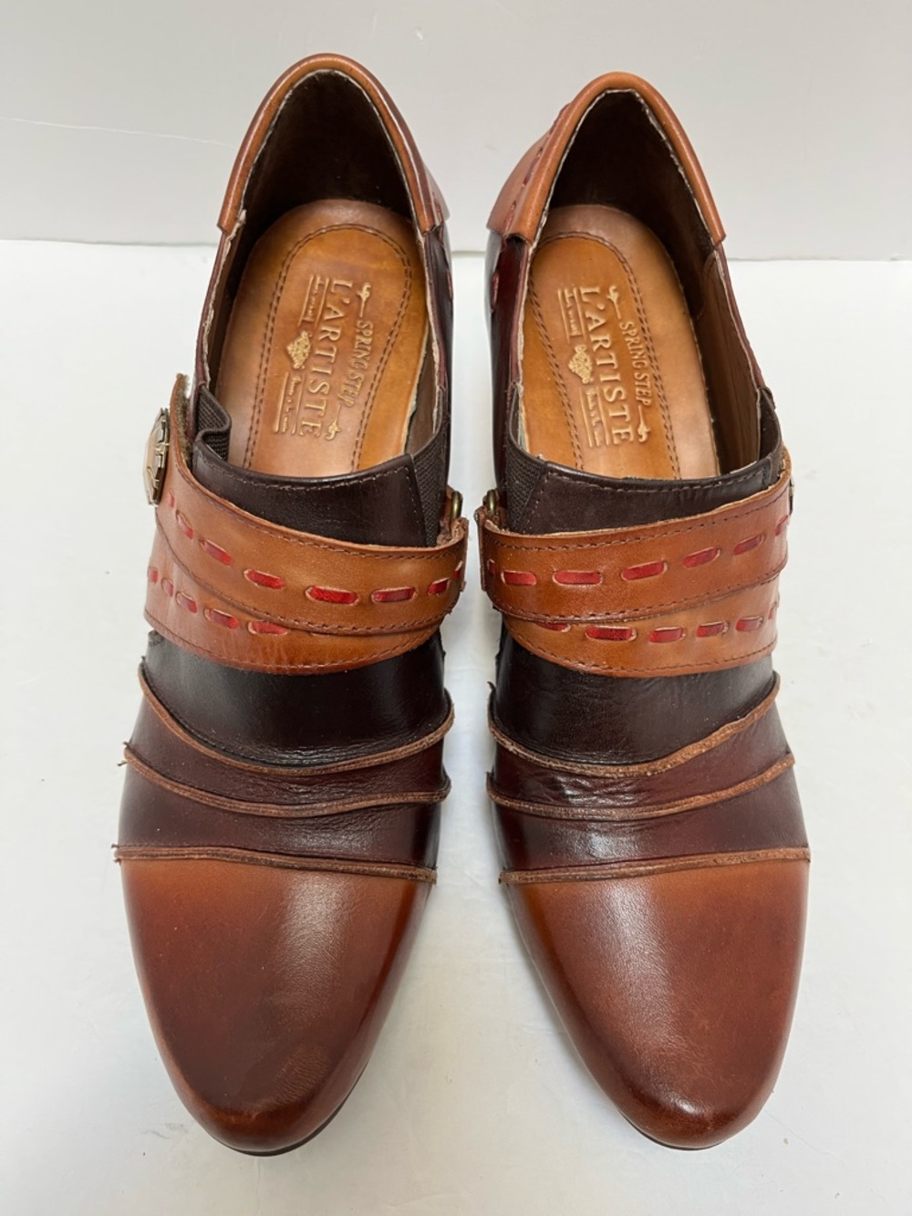 Earthy Brown Leather Slip-On Heels by ARTISTE
